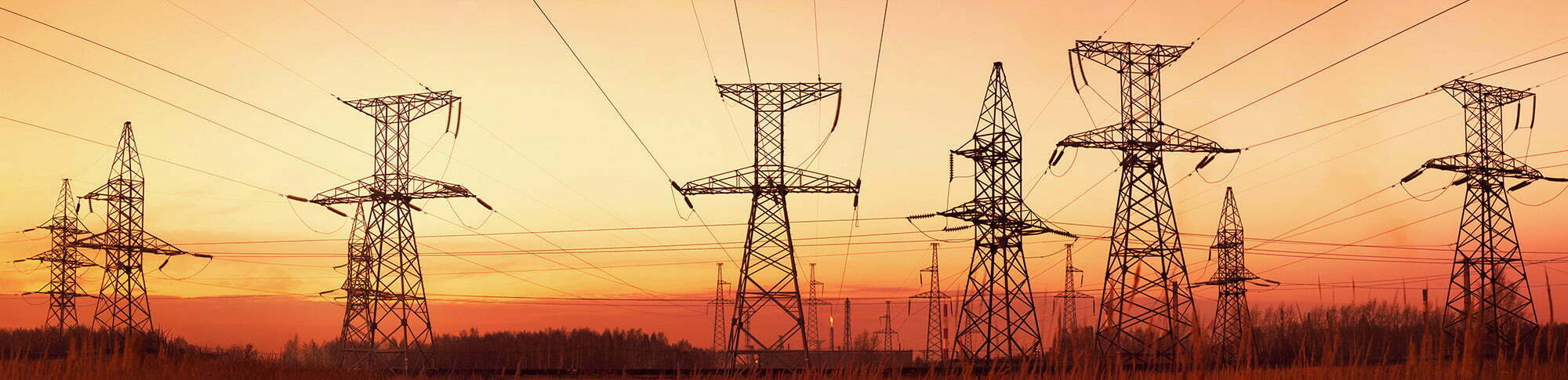 Power lines Electrical transmission lines  at sunset.